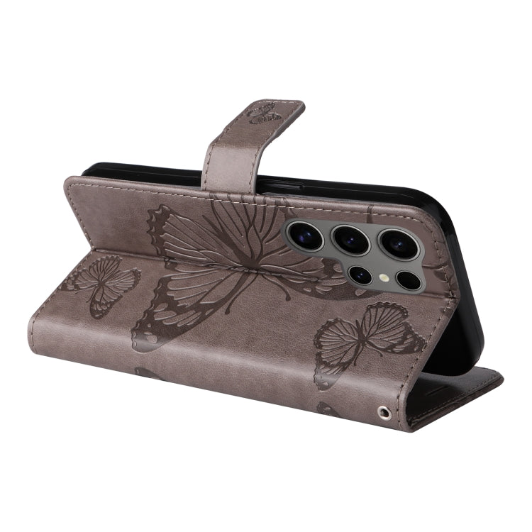 For Samsung Galaxy S25 Ultra 5G 3D Butterfly Embossed Pattern Flip Leather Phone Case(Grey) by buy2fix