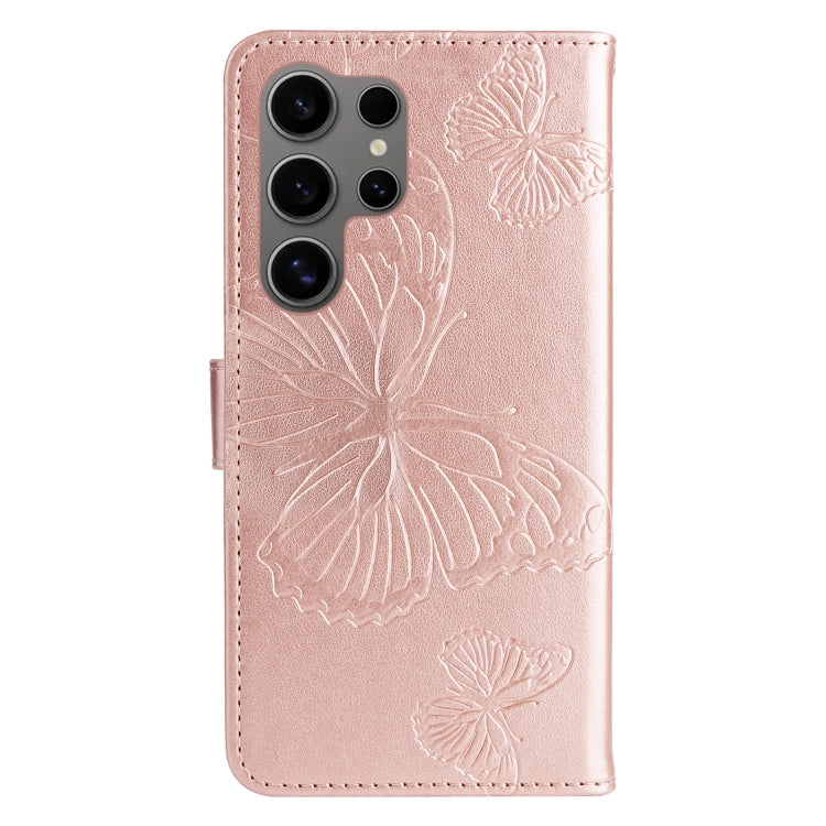 For Samsung Galaxy S25 Ultra 5G 3D Butterfly Embossed Pattern Flip Leather Phone Case(Rose Gold) by buy2fix