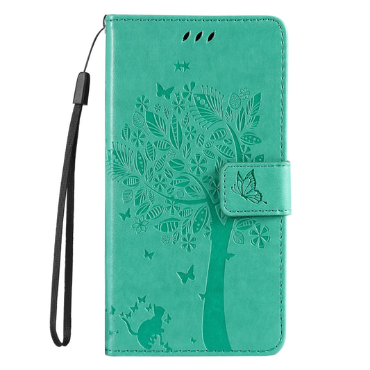 For Samsung Galaxy S25 / S24 5G Tree & Cat Embossed Pattern Flip Leather Phone Case(Green) by buy2fix