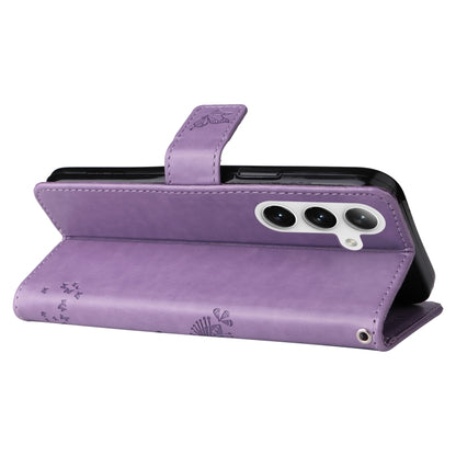 For Samsung Galaxy S25 / S24 5G Tree & Cat Embossed Pattern Flip Leather Phone Case(Light Purple) by buy2fix