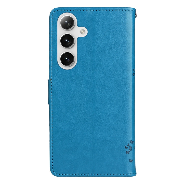For Samsung Galaxy S25 / S24 5G Tree & Cat Embossed Pattern Flip Leather Phone Case(Blue) by buy2fix