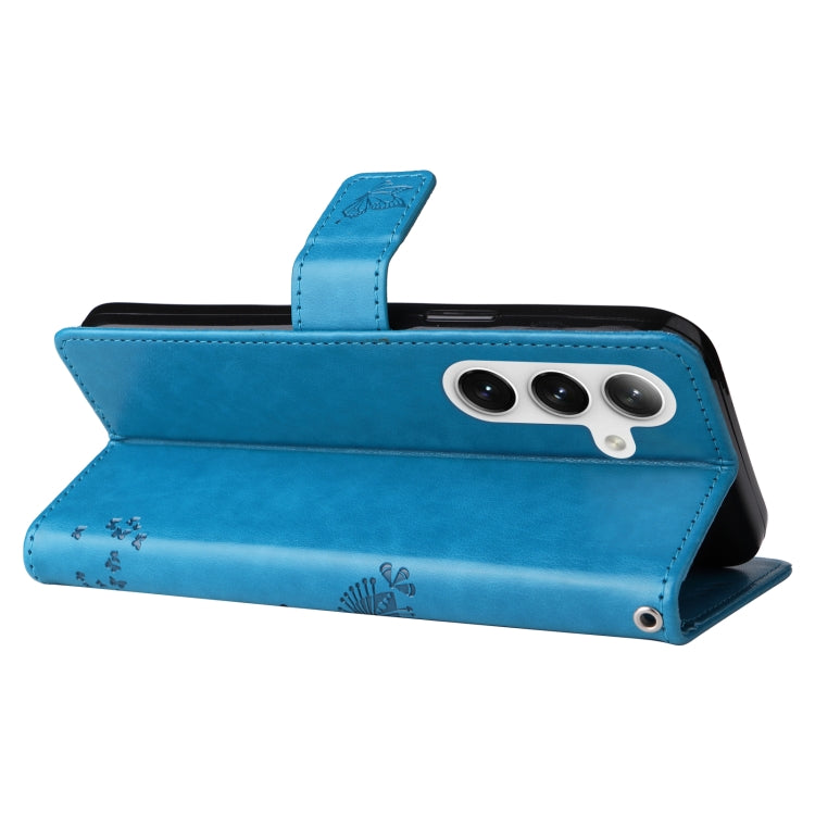 For Samsung Galaxy S25 / S24 5G Tree & Cat Embossed Pattern Flip Leather Phone Case(Blue) by buy2fix