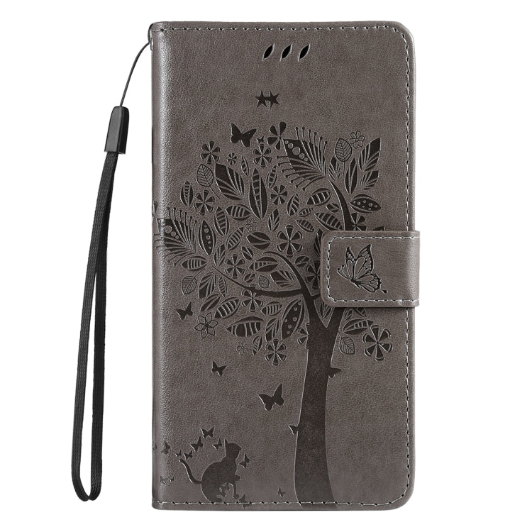 For Samsung Galaxy S25 / S24 5G Tree & Cat Embossed Pattern Flip Leather Phone Case(Grey) by buy2fix