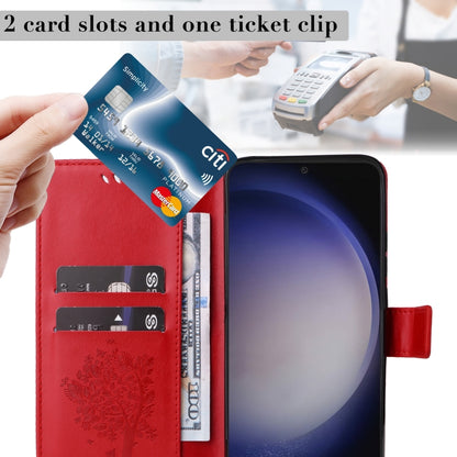 For Samsung Galaxy S25 / S24 5G Tree & Cat Embossed Pattern Flip Leather Phone Case(Red) by buy2fix