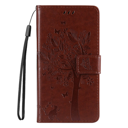 For Samsung Galaxy S25 / S24 5G Tree & Cat Embossed Pattern Flip Leather Phone Case(Coffee) by buy2fix