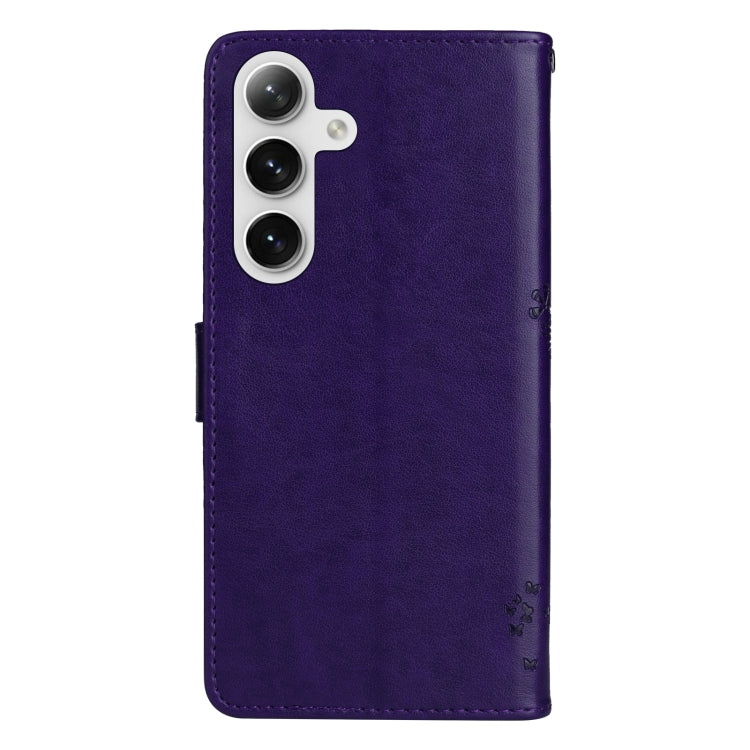 For Samsung Galaxy S25 / S24 5G Tree & Cat Embossed Pattern Flip Leather Phone Case(Purple) by buy2fix