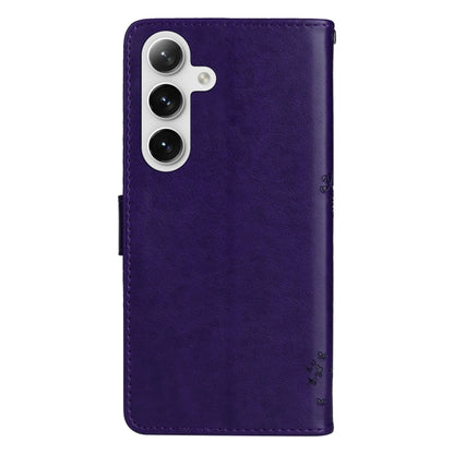 For Samsung Galaxy S25 / S24 5G Tree & Cat Embossed Pattern Flip Leather Phone Case(Purple) by buy2fix