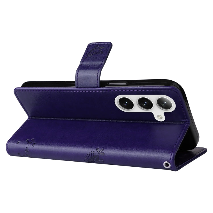 For Samsung Galaxy S25 / S24 5G Tree & Cat Embossed Pattern Flip Leather Phone Case(Purple) by buy2fix