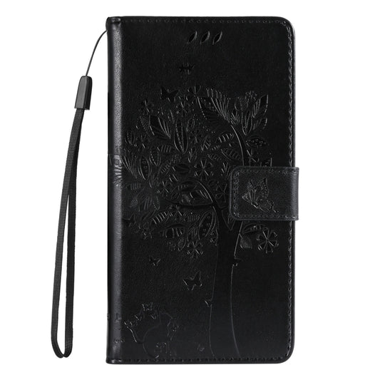 For Samsung Galaxy S25 / S24 5G Tree & Cat Embossed Pattern Flip Leather Phone Case(Black) by buy2fix