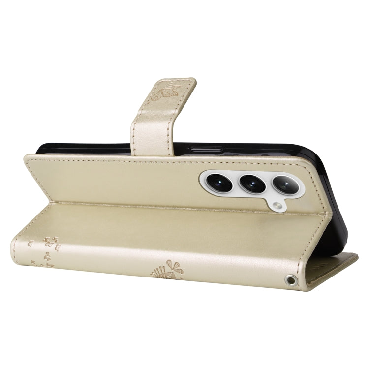 For Samsung Galaxy S25 / S24 5G Tree & Cat Embossed Pattern Flip Leather Phone Case(Gold) by buy2fix