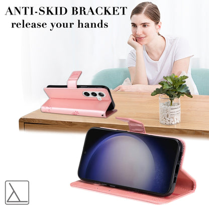 For Samsung Galaxy S25 / S24 5G Tree & Cat Embossed Pattern Flip Leather Phone Case(Rose Gold) by buy2fix