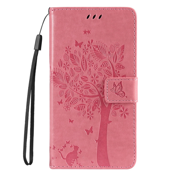 For Samsung Galaxy S25+ / S24+ 5G Tree & Cat Embossed Pattern Flip Leather Phone Case(Pink) by buy2fix