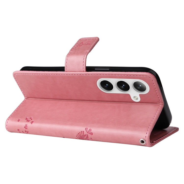 For Samsung Galaxy S25+ / S24+ 5G Tree & Cat Embossed Pattern Flip Leather Phone Case(Pink) by buy2fix