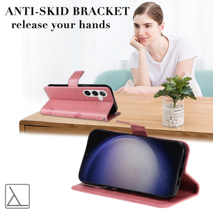 For Samsung Galaxy S25+ / S24+ 5G Tree & Cat Embossed Pattern Flip Leather Phone Case(Pink) by buy2fix