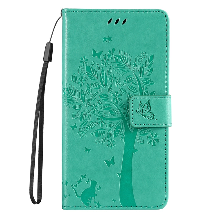 For Samsung Galaxy S25+ / S24+ 5G Tree & Cat Embossed Pattern Flip Leather Phone Case(Green) by buy2fix