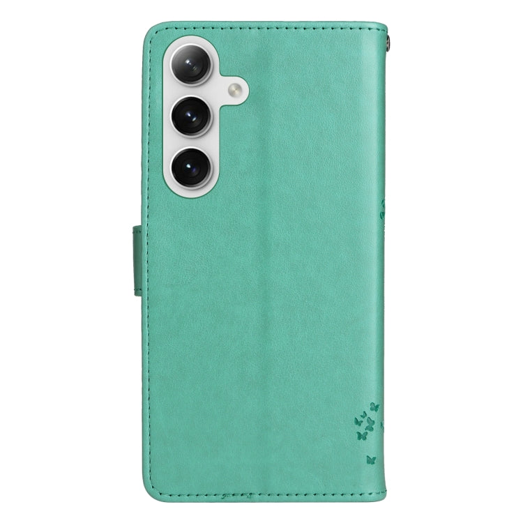 For Samsung Galaxy S25+ / S24+ 5G Tree & Cat Embossed Pattern Flip Leather Phone Case(Green) by buy2fix