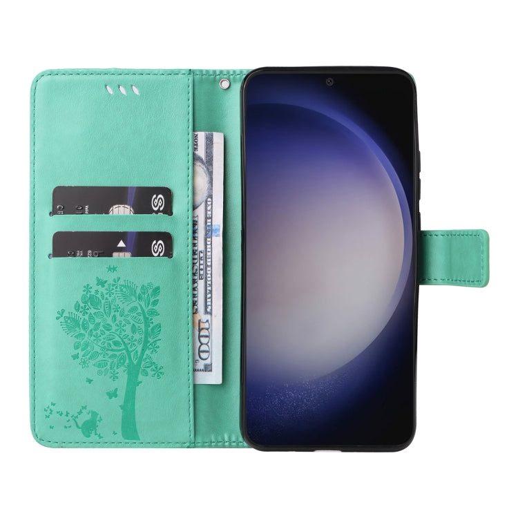 For Samsung Galaxy S25+ / S24+ 5G Tree & Cat Embossed Pattern Flip Leather Phone Case(Green) by buy2fix