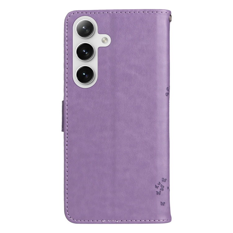 For Samsung Galaxy S25+ / S24+ 5G Tree & Cat Embossed Pattern Flip Leather Phone Case(Light Purple) by buy2fix
