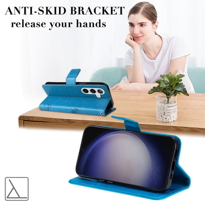 For Samsung Galaxy S25+ / S24+ 5G Tree & Cat Embossed Pattern Flip Leather Phone Case(Blue) by buy2fix