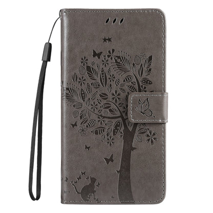For Samsung Galaxy S25+ / S24+ 5G Tree & Cat Embossed Pattern Flip Leather Phone Case(Grey) by buy2fix