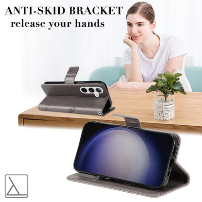 For Samsung Galaxy S25+ / S24+ 5G Tree & Cat Embossed Pattern Flip Leather Phone Case(Grey) by buy2fix