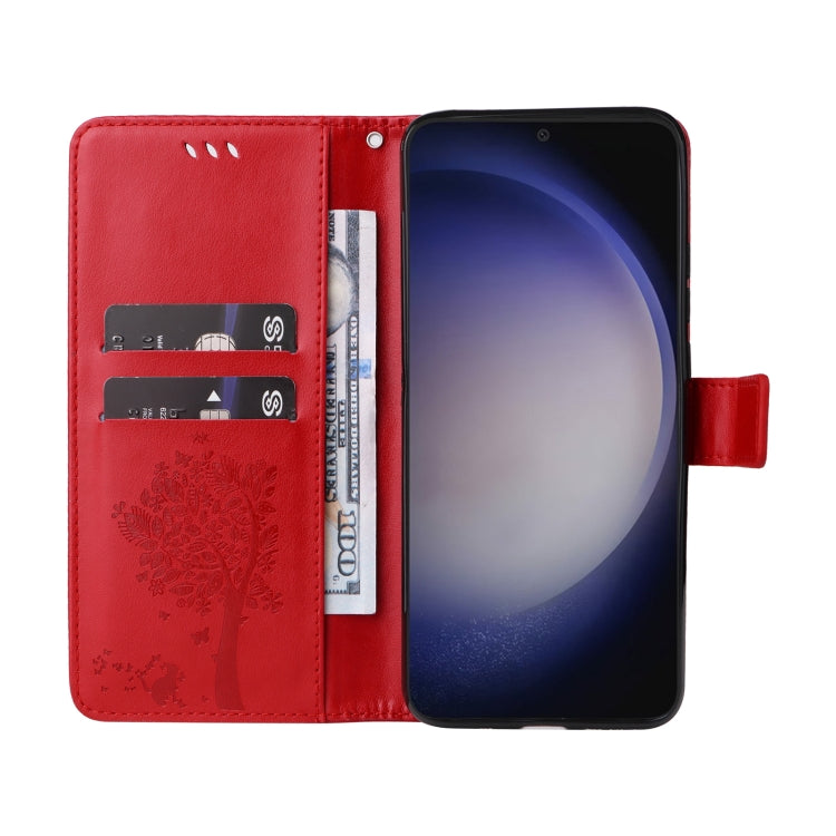For Samsung Galaxy S25+ / S24+ 5G Tree & Cat Embossed Pattern Flip Leather Phone Case(Red) by buy2fix