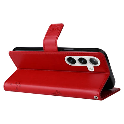 For Samsung Galaxy S25+ / S24+ 5G Tree & Cat Embossed Pattern Flip Leather Phone Case(Red) by buy2fix