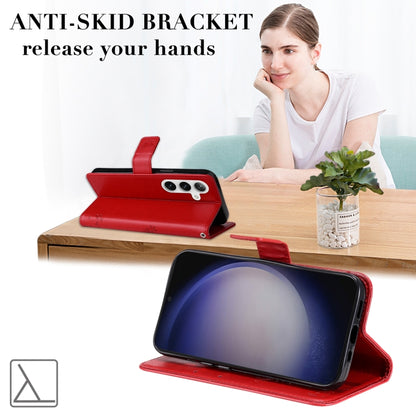 For Samsung Galaxy S25+ / S24+ 5G Tree & Cat Embossed Pattern Flip Leather Phone Case(Red) by buy2fix