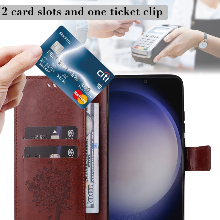 For Samsung Galaxy S25+ / S24+ 5G Tree & Cat Embossed Pattern Flip Leather Phone Case(Coffee) by buy2fix