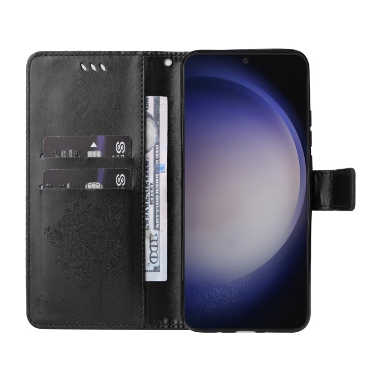 For Samsung Galaxy S25+ / S24+ 5G Tree & Cat Embossed Pattern Flip Leather Phone Case(Black) by buy2fix