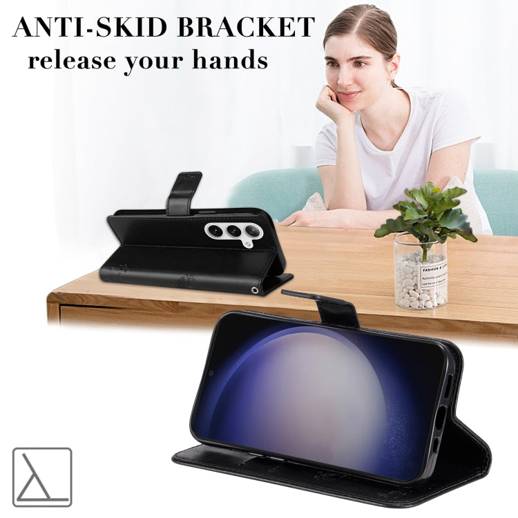 For Samsung Galaxy S25+ / S24+ 5G Tree & Cat Embossed Pattern Flip Leather Phone Case(Black) by buy2fix