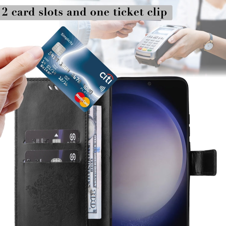 For Samsung Galaxy S25+ / S24+ 5G Tree & Cat Embossed Pattern Flip Leather Phone Case(Black) by buy2fix