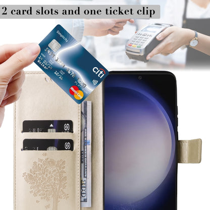 For Samsung Galaxy S25+ / S24+ 5G Tree & Cat Embossed Pattern Flip Leather Phone Case(Gold) by buy2fix