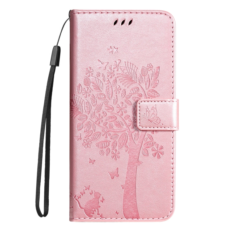 For Samsung Galaxy S25+ / S24+ 5G Tree & Cat Embossed Pattern Flip Leather Phone Case(Rose Gold) by buy2fix