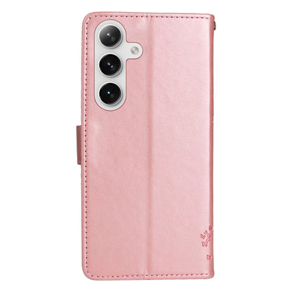 For Samsung Galaxy S25+ / S24+ 5G Tree & Cat Embossed Pattern Flip Leather Phone Case(Rose Gold) by buy2fix