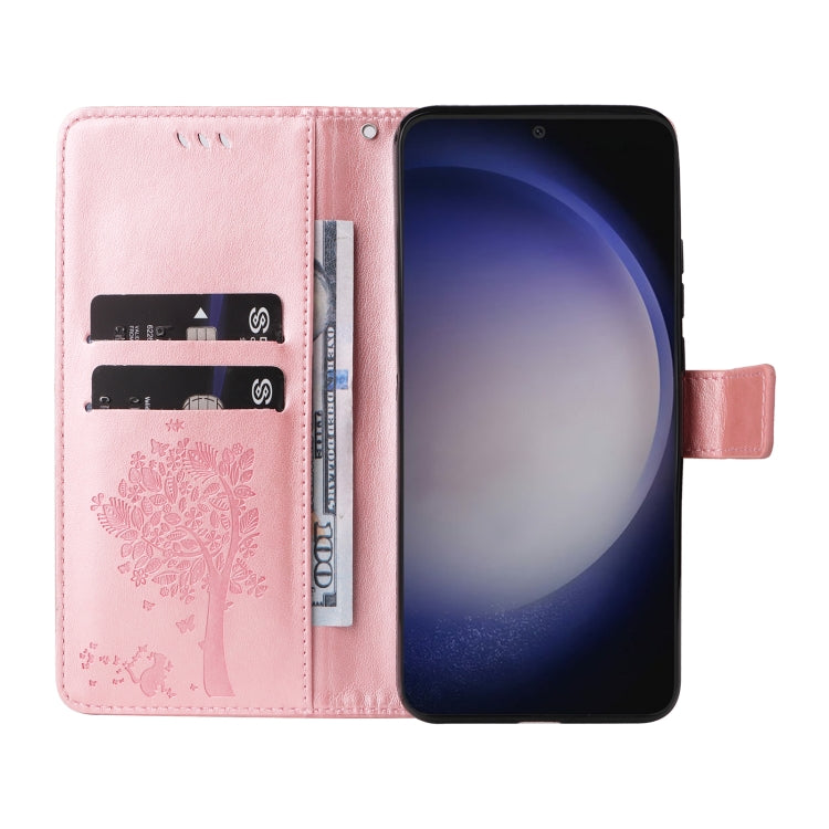 For Samsung Galaxy S25+ / S24+ 5G Tree & Cat Embossed Pattern Flip Leather Phone Case(Rose Gold) by buy2fix