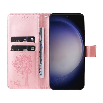 For Samsung Galaxy S25+ / S24+ 5G Tree & Cat Embossed Pattern Flip Leather Phone Case(Rose Gold) by buy2fix