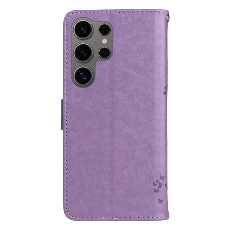 For Samsung Galaxy S25 Ultra 5G Tree & Cat Embossed Pattern Flip Leather Phone Case(Light Purple) by buy2fix