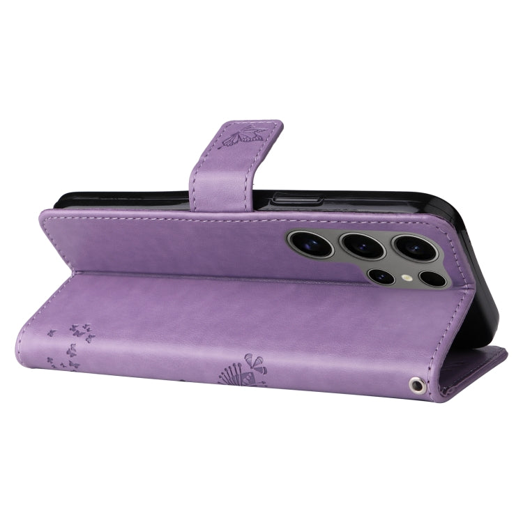 For Samsung Galaxy S25 Ultra 5G Tree & Cat Embossed Pattern Flip Leather Phone Case(Light Purple) by buy2fix