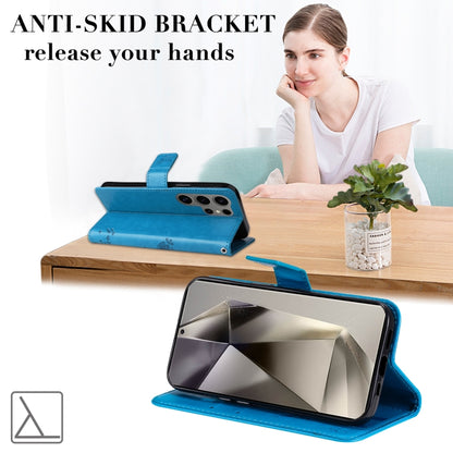 For Samsung Galaxy S25 Ultra 5G Tree & Cat Embossed Pattern Flip Leather Phone Case(Blue) by buy2fix