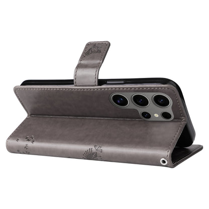 For Samsung Galaxy S25 Ultra 5G Tree & Cat Embossed Pattern Flip Leather Phone Case(Grey) by buy2fix