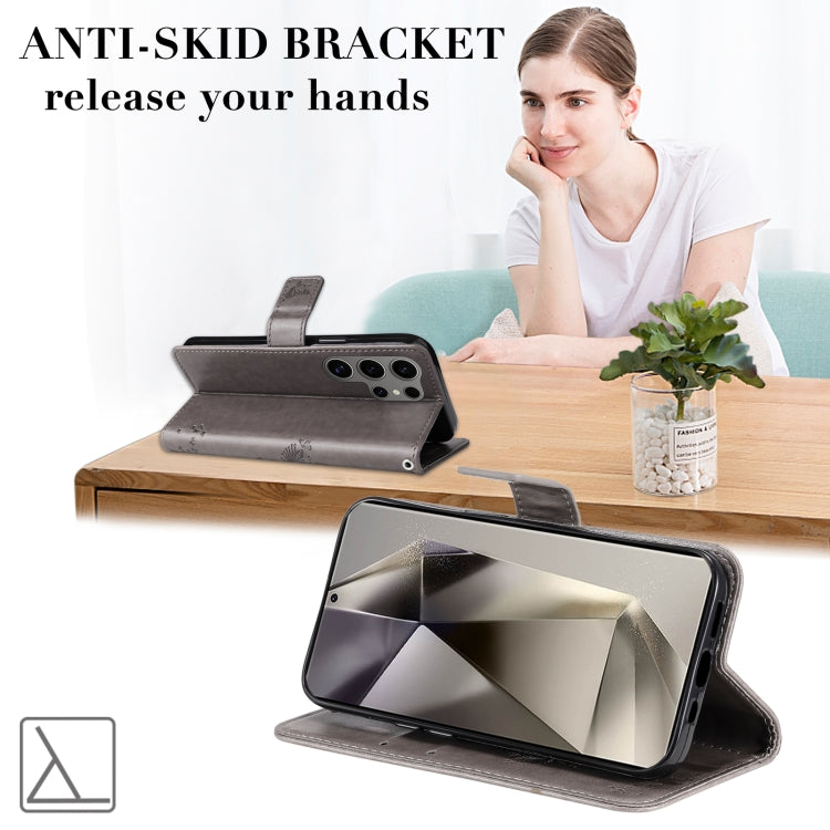 For Samsung Galaxy S25 Ultra 5G Tree & Cat Embossed Pattern Flip Leather Phone Case(Grey) by buy2fix