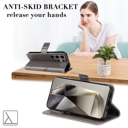 For Samsung Galaxy S25 Ultra 5G Tree & Cat Embossed Pattern Flip Leather Phone Case(Grey) by buy2fix