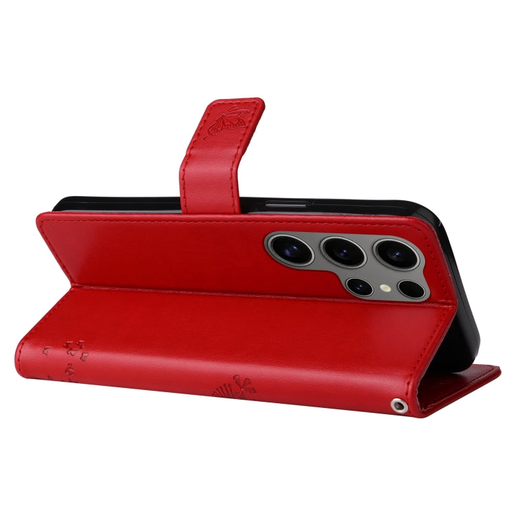 For Samsung Galaxy S25 Ultra 5G Tree & Cat Embossed Pattern Flip Leather Phone Case(Red) by buy2fix