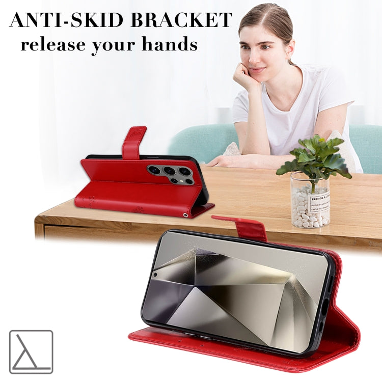 For Samsung Galaxy S25 Ultra 5G Tree & Cat Embossed Pattern Flip Leather Phone Case(Red) by buy2fix