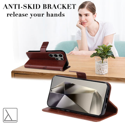 For Samsung Galaxy S25 Ultra 5G Tree & Cat Embossed Pattern Flip Leather Phone Case(Coffee) by buy2fix