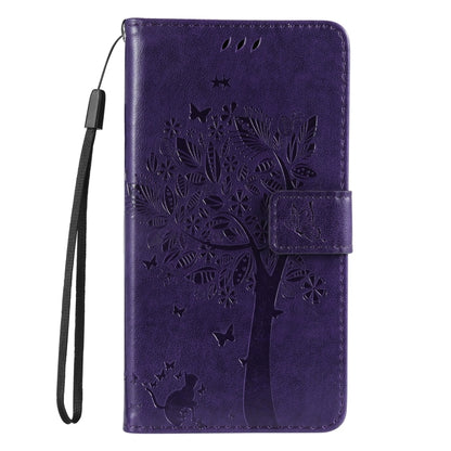 For Samsung Galaxy S25 Ultra 5G Tree & Cat Embossed Pattern Flip Leather Phone Case(Purple) by buy2fix