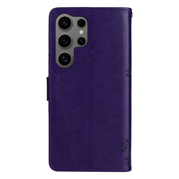 For Samsung Galaxy S25 Ultra 5G Tree & Cat Embossed Pattern Flip Leather Phone Case(Purple) by buy2fix
