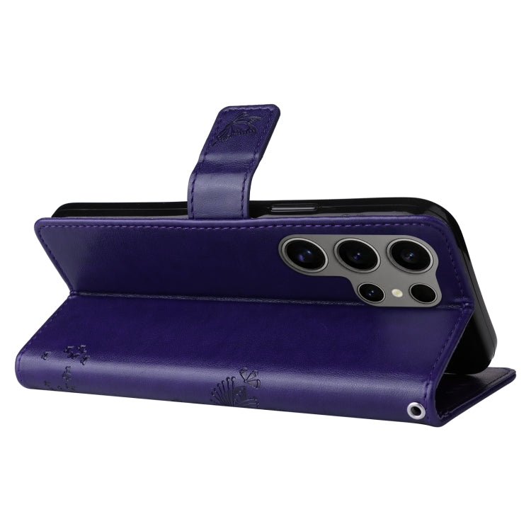 For Samsung Galaxy S25 Ultra 5G Tree & Cat Embossed Pattern Flip Leather Phone Case(Purple) by buy2fix