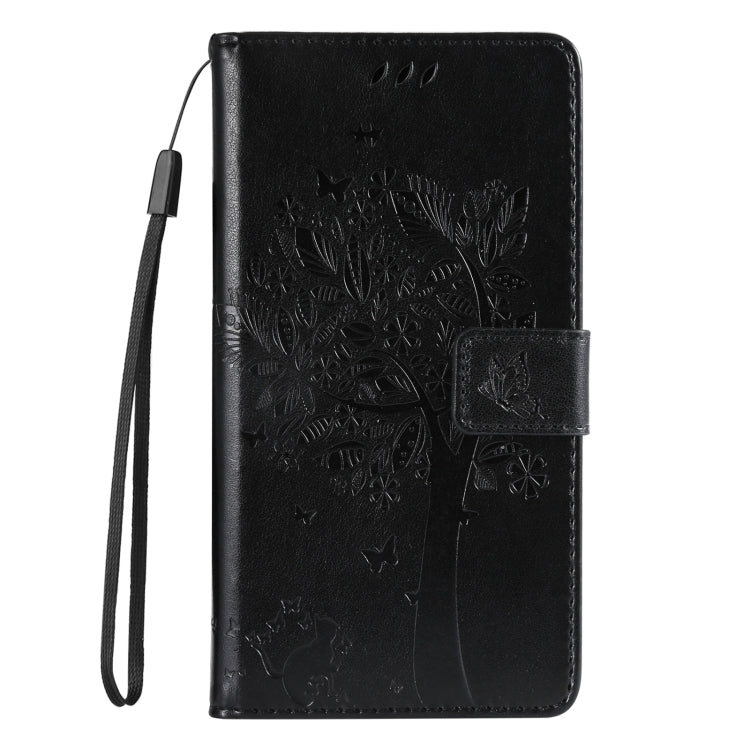 For Samsung Galaxy S25 Ultra 5G Tree & Cat Embossed Pattern Flip Leather Phone Case(Black) by buy2fix